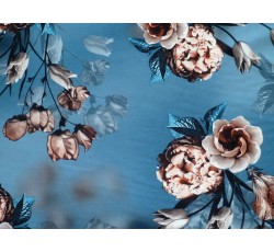 Hedvábí - modrošedá hedvábná šatovka 2048 s květy