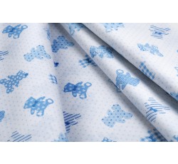 Bavlněné látky - bílá bavlněná látka 20 modří medvídci s puntíky