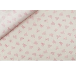 Bavlněné látky - bílá bavlněná látka 21 růžový medvídci s puntíky