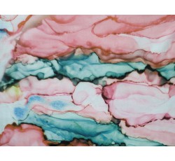 Hedvábí - hedvábná šatovka 2475 růžovo tyrkysový mramor