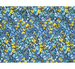 Bavlněné látky - modrý popelín 2820 s barevnými motýlky