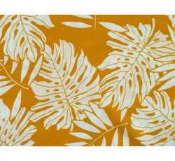Šatovky - žloutkově žlutá viskóza 3145 vzor palmové listy
