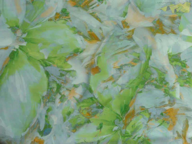 hedvábí 3271 se zelenými akvarelovými květy