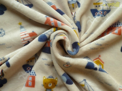 smetanový coral fleece vodní motiv