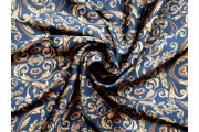 Hedvábí - tmavě modré hedvábí 2870 vzor s listy