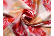 Hedvábí - růžové hedvábí 2889 s červenými květy