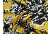 Hedvábí - žluté hedvábí 3118 černý květovaný vzor