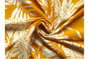 Šatovky - žloutkově žlutá viskóza 3145 vzor palmové listy