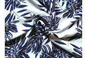 Šatovky - bílá viskóza 3145 vzor modré palmové listy