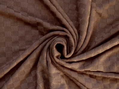 hnědý žakárový úplet 3334 čtverečkový vzor