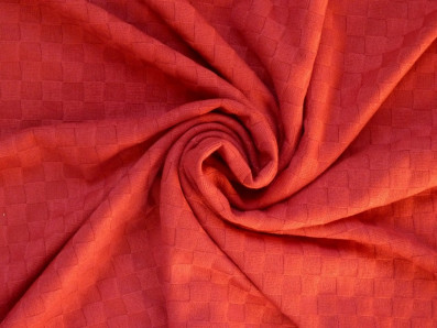 červený žakárový úplet 3334 čtverečkový vzor