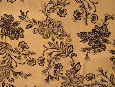 zlatavé acetátové hedvábí 3318 s černými květy