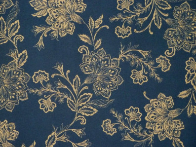 tmavě modré acetátové hedvábí 3318 s květy