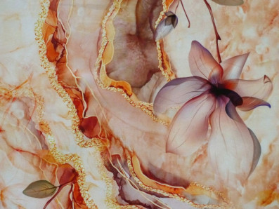 meruňkové hedvábí 2451 s magnóliemi