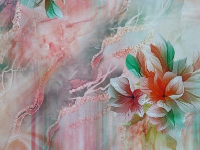 růžová hedvábná šatovka 2453 s květy