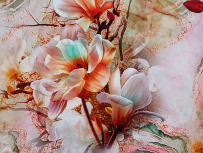 růžová hedvábná šatovka 2477 s magnóliemi