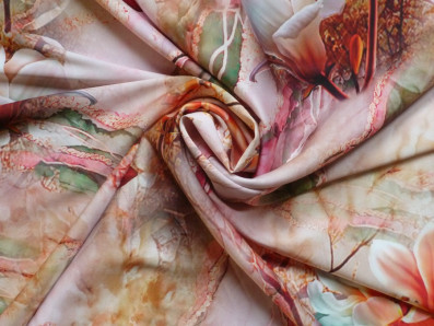 růžová hedvábná šatovka 2477 s magnóliemi