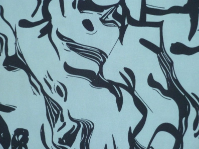 mentolově modré hedvábí 3329 černé organické linie