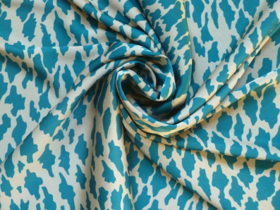 béžové hedvábí 3320 tyrkysový abstraktní vzor