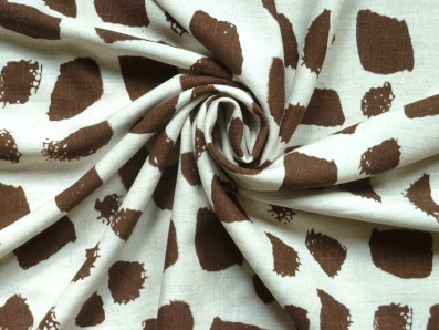 lněná šatovka 3408 s hnědým potiskem