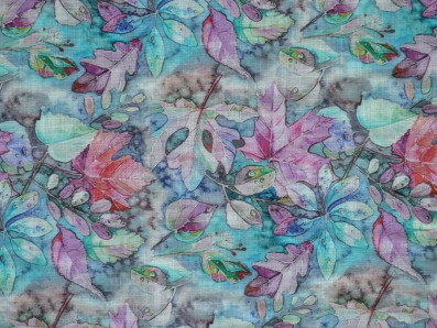 lněná šatovka 3406 s motivem listů