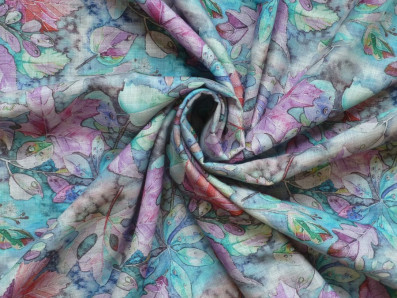 lněná šatovka 3406 s motivem listů