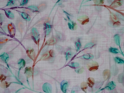 růžová lněná šatovka 3406 s motivem větviček