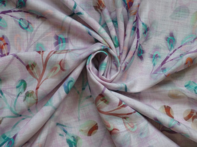 růžová lněná šatovka 3406 s motivem větviček