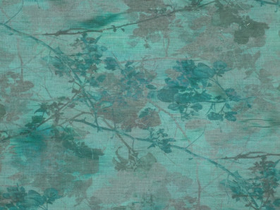 zelená lněná šatovka 3406 s větvičkami