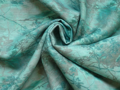 zelená lněná šatovka 3406 s větvičkami