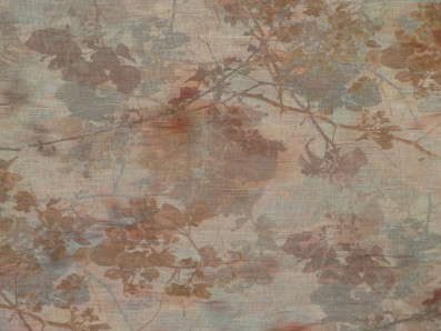 okrová lněná šatovka 3406 s větvičkami