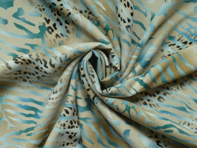 tyrkysově zelená viskózová šatovka 3411 zvířecí motiv