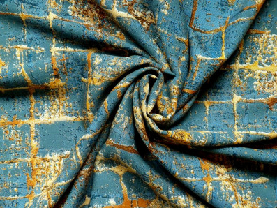 petrolejově modrá viskózová šatovka 3414 mřížkový vzor