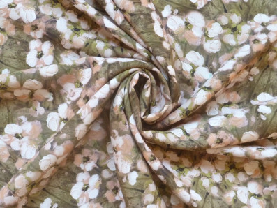 krémovo-olivová viskózová šatovka 3419 s květy