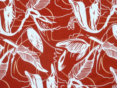 viskóza 3424 v cihlové barvě s botanickým vzorem