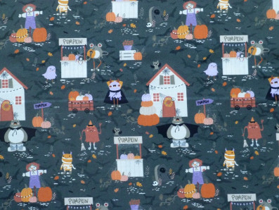 Halloweenský bavlněný popelín s motivem strašidel