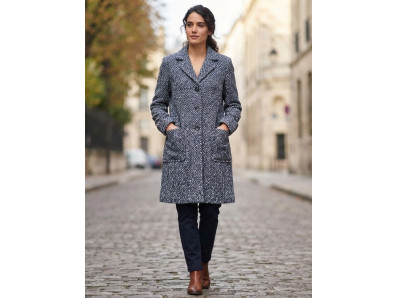 modro-šedá vlněná kostýmová látka 3395 rybí kost