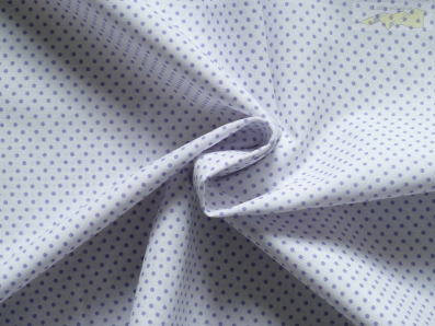 bílá bavlněná látka fialový puntík